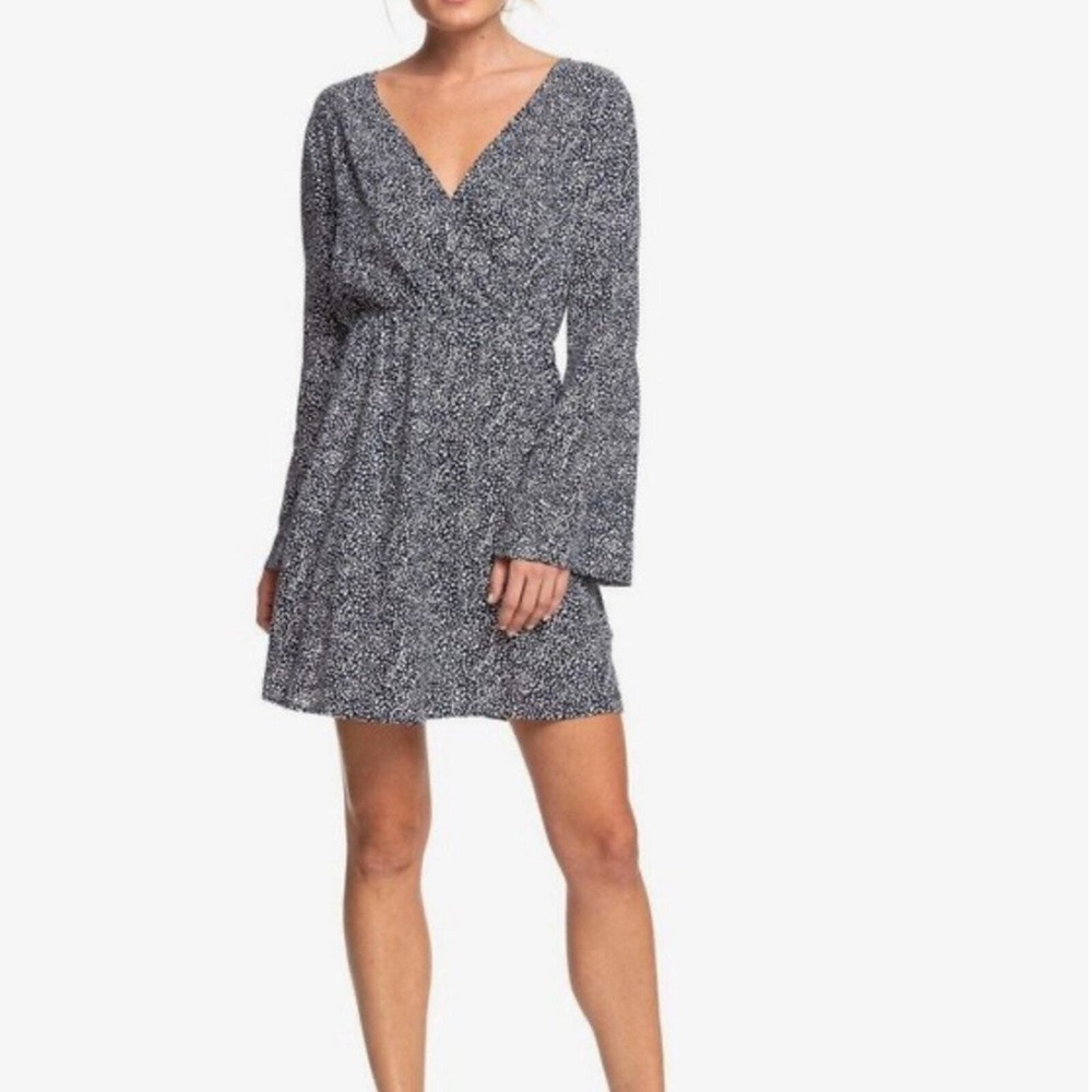 ROXY Blind‎ Dreams Dress Long Sleeve V Neck Floral Mini Flared Sleeve Small